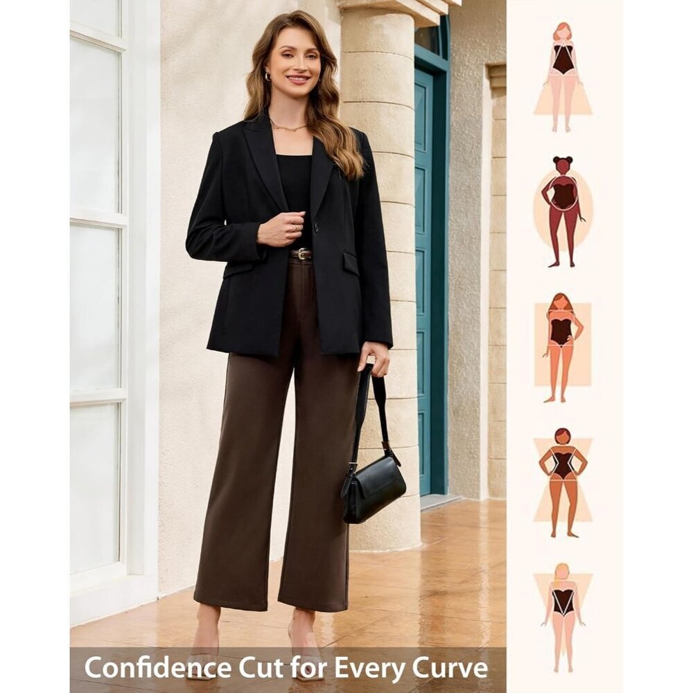 Women's Chocolate Brown Polyester High Waisted Elastic Wide Leg Dress Pant - Picture 5 of 7
